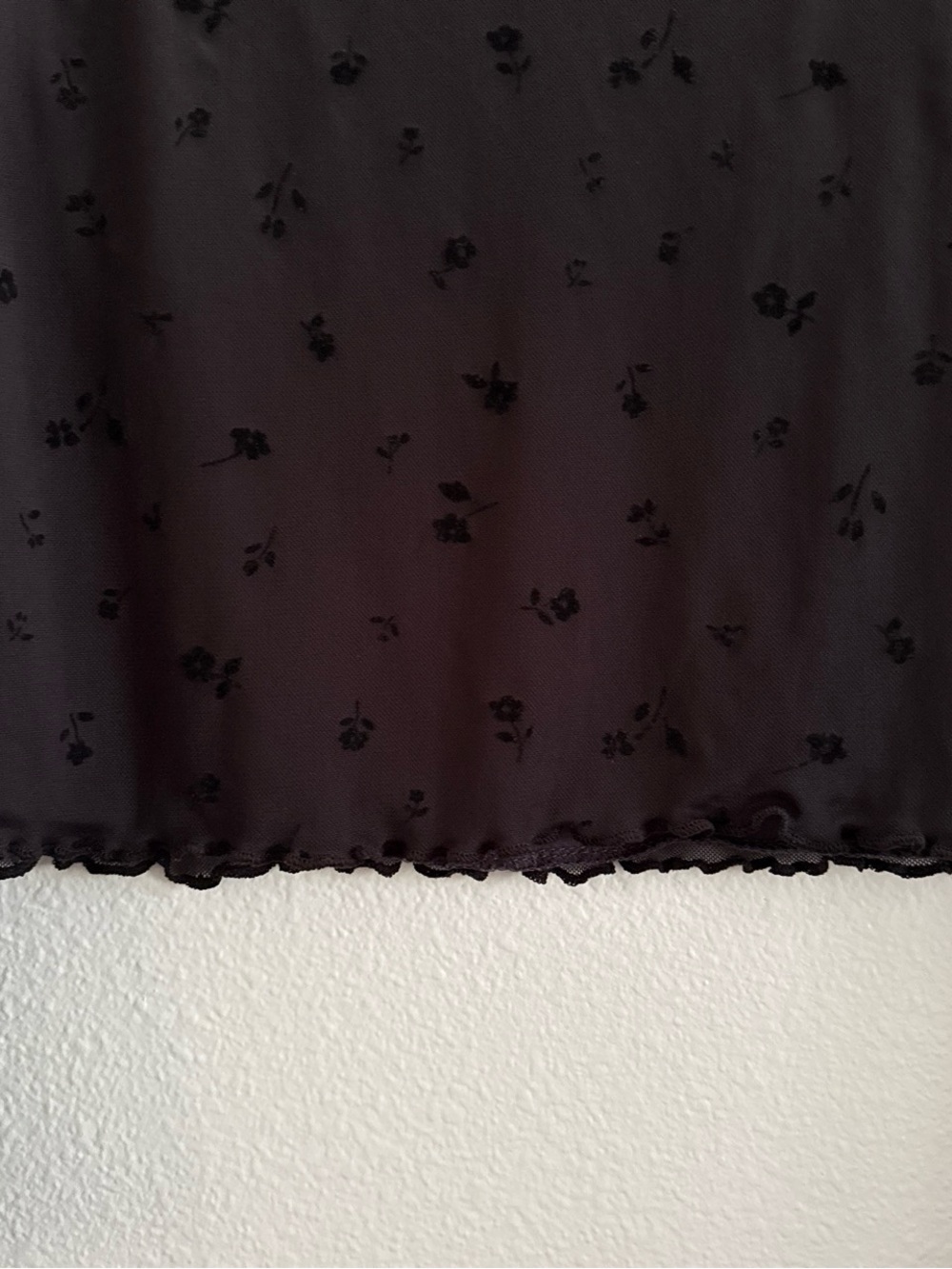 Y2K Sheer Black Mesh Floral Long Sleeve Top XL - Picture 5 of 7
